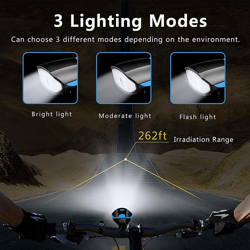 Bicycle Light With Horn 120 DB Waterproof 3 Modes Bicycle Front Light Horn  Outdoor USB Rechargeable MTB Cycling Bike Bell