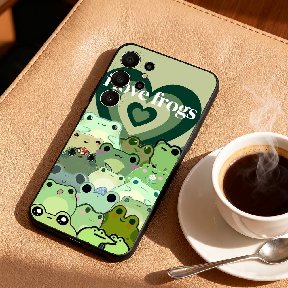 T-The Frog C-Cute Phone Case For Samsung S26,S25,24,23,22,30,21,10,9,Ultra,Plus,Lite,Black Soft Case