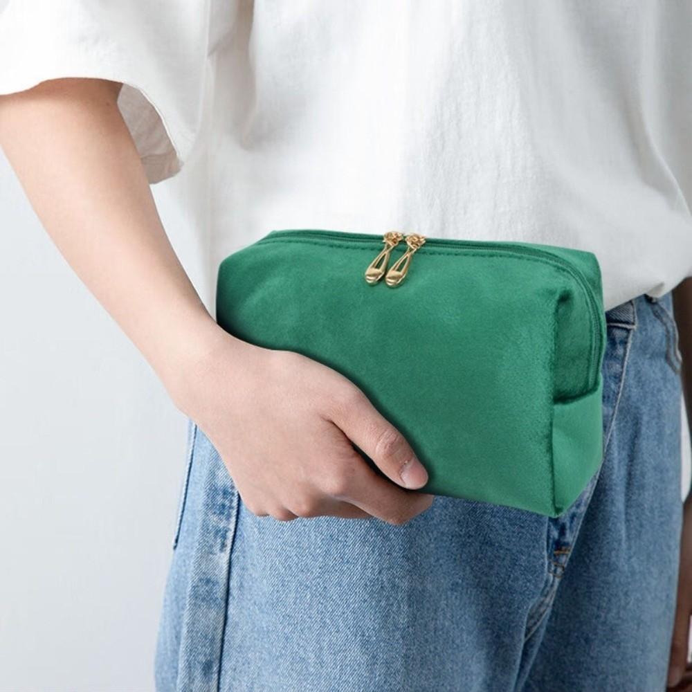 Portable Velvet Cosmetic Lipstick Bag Handheld Zipper Cosmetic Bag Solid Color Travel Makeup Pouch Ourdoor