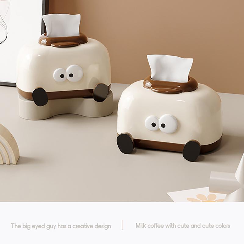 Kawaii-Cartoon-Taschentuchbox aus Kunststoff, dekorativer Serviettenhalter mit großer Kapazität und Feder-Taschentuchspender, Wohnzimmerdekoration