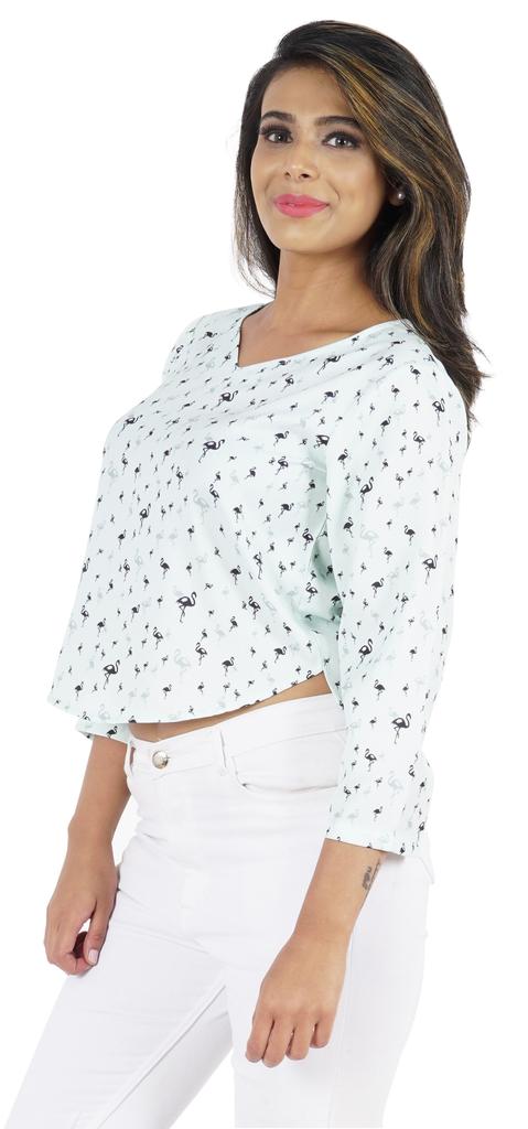 Bimba Womens 3 4th Sleeve Short Top Sweetheart Neck Top Printed Summer