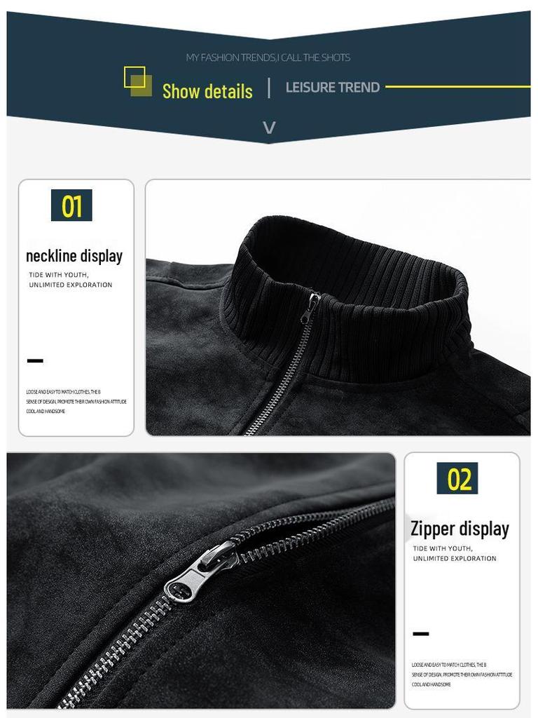 Men's Stand Collar Leather Jacket - American Style, Casual Loose Fit, Spring & Autumn Workwear Coat.