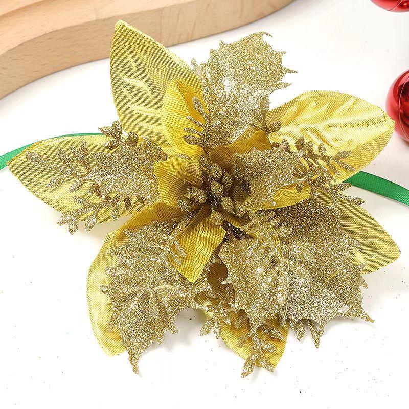 10PCS Christmas Flowers Glitter Artificial Poinsettia Floral Xmas Tree Ornaments DIY Garlands Home Wedding Party Decor