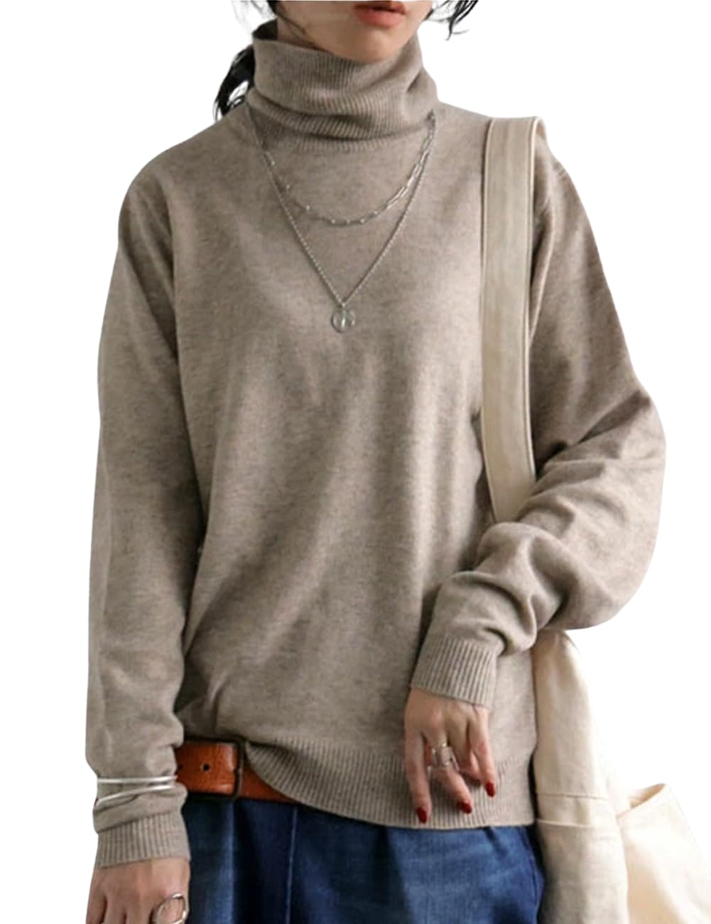 

Antiqua Turtleneck Plus to Size Heather Beige Cashmere-Touch Knit, Women s, AY-00066, (equivalent L-XXL), 47,