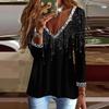 Women's Long Sleeve Top V Neck Elegant Sequin Print Loose Fit Blouse Casual Tunic Top