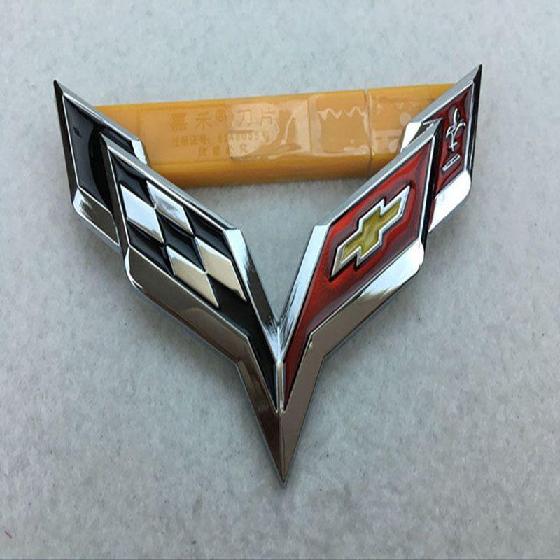 Elegant Zinc Alloy Metal Crossed Flag Emblem For Corvette C7 Stingray Badge