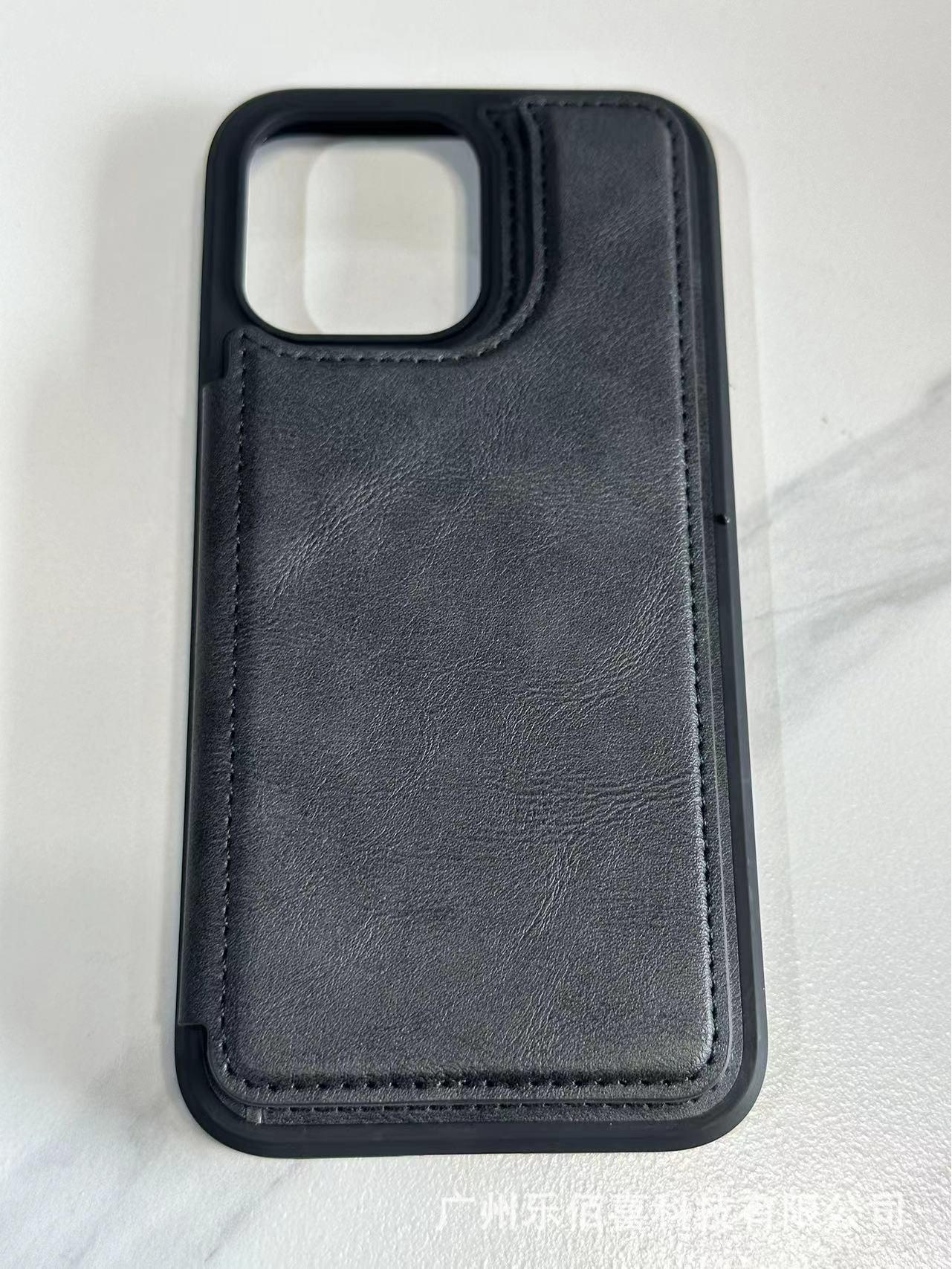 

Leather Flip Cover with Card Slot for iPhone 11-16 Series, Magnetic Closure 8 Colors in Stock чёрный