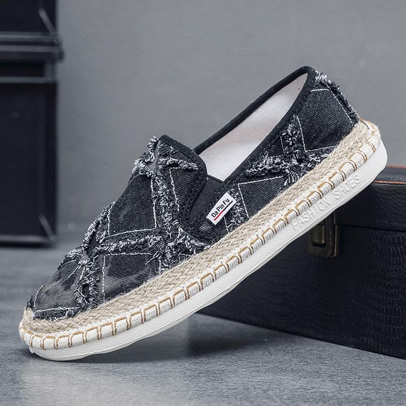 2024 Vintage Men Casual Shoes Summer Designer Men Canvas Shoes Breathable Slip On Loafers Mens Flats Driving Shoes