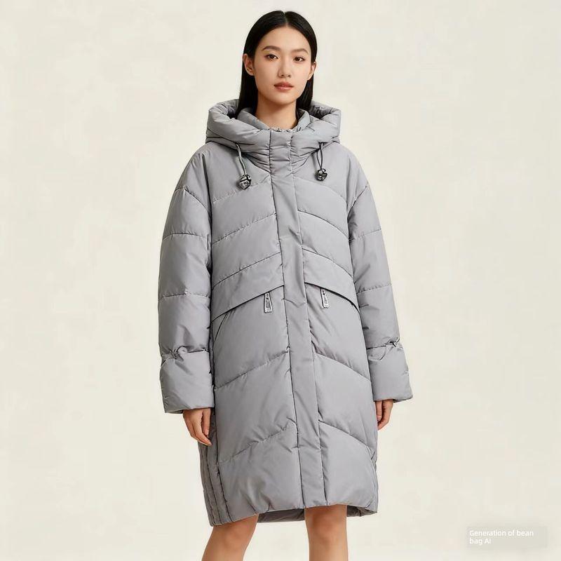 Foreign Trade Export To Russia Original Order Hood Down Cotton Cold Protective Clothing Women Mid-Length Warm Cotton-Padded Coat Solid Thick Winter