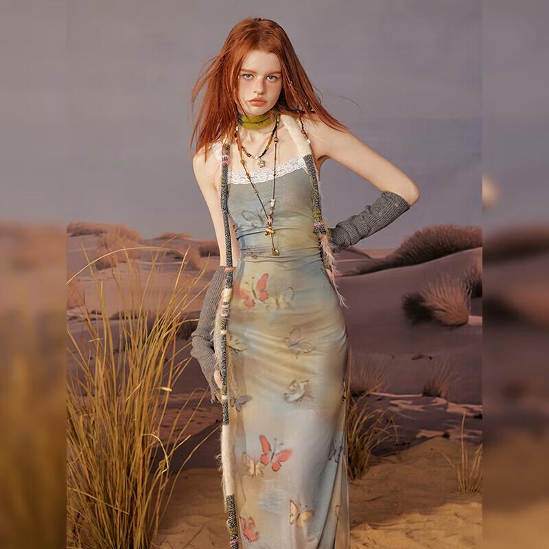 UNIFREE Boho Mesh Lace Maxi Dress L