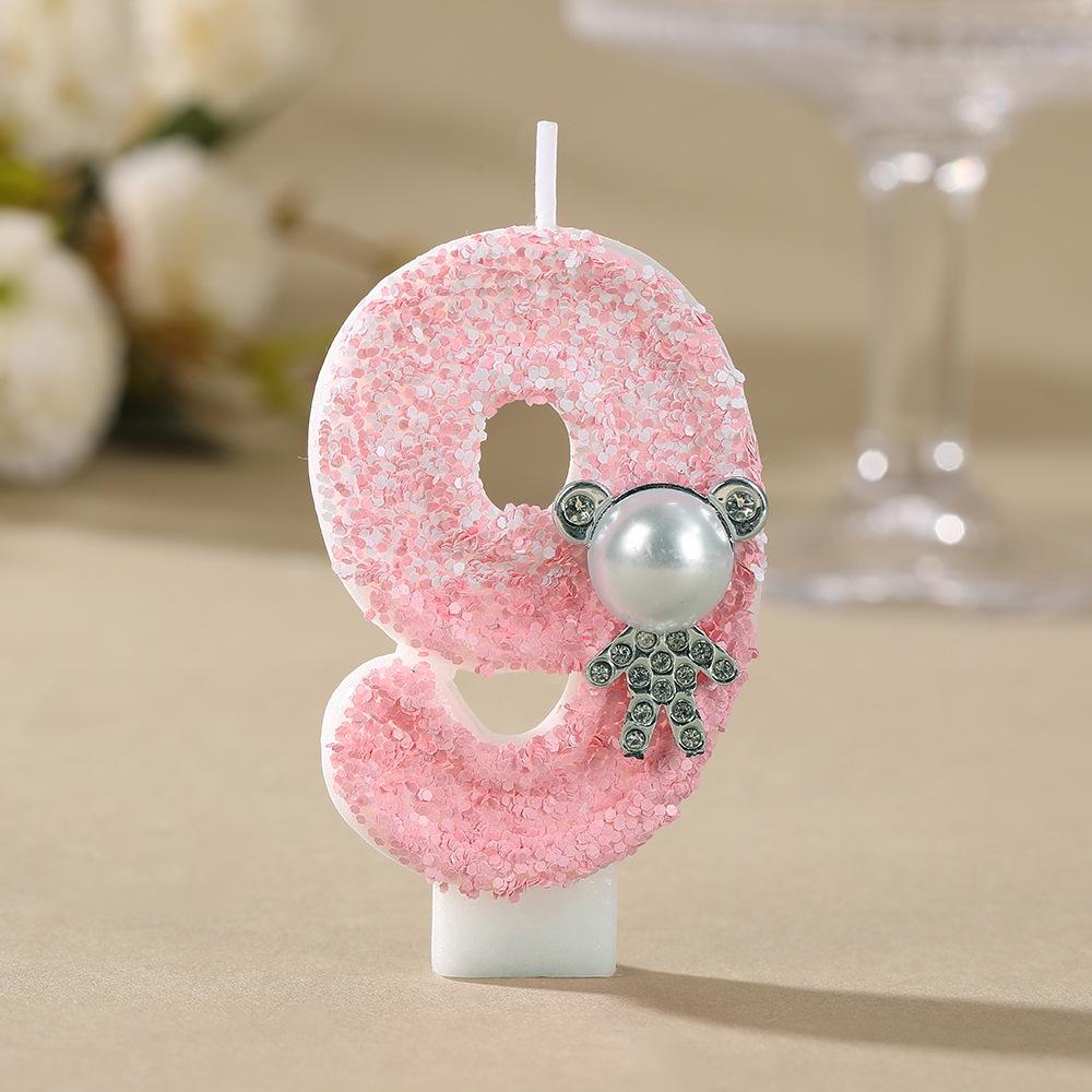 Pearl Teddy Bear Number Candles for Birthday Party Decoration - Handmade DIY Creative Candles.