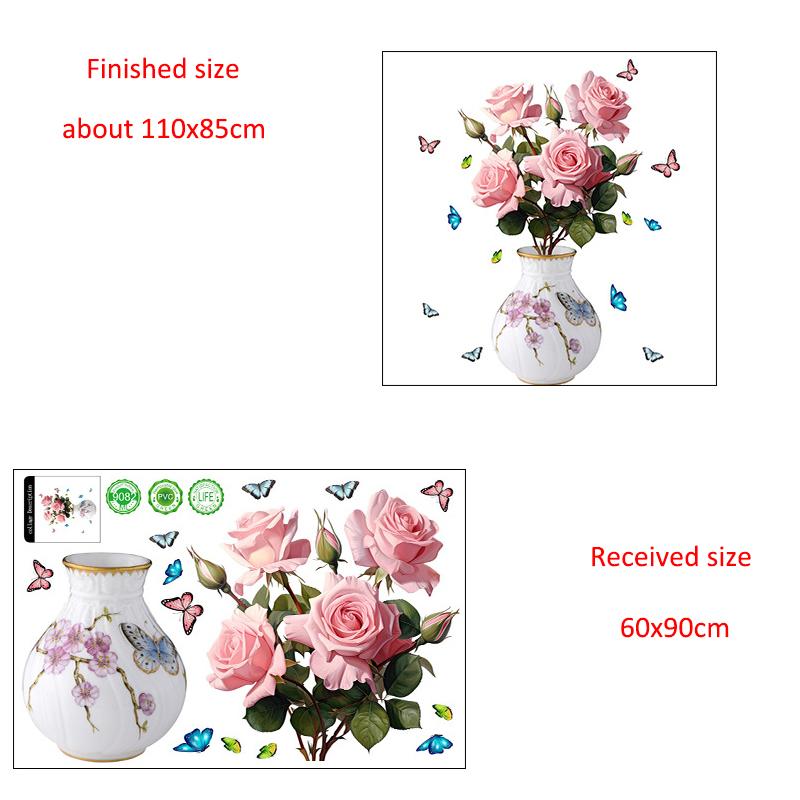 Chinese Style Peony Flower Vase Wall Sticker for Bedroom Living Room Self Adhesive Vinyl Wall Art Removable TV Background Decoration Home Decor