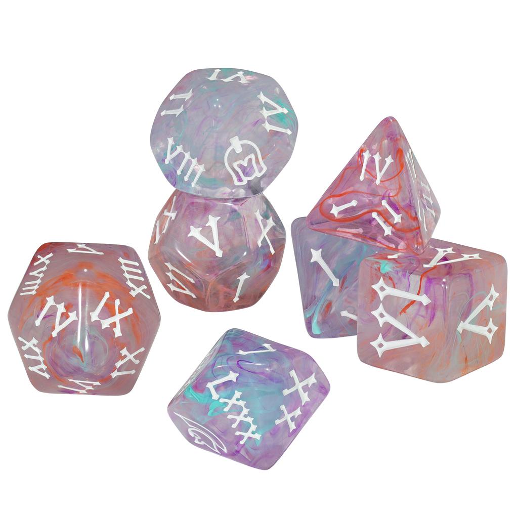 Roman Digital Dice 7pcs Polyhedral Dice Set for Table Game DND TPRG, as Gift and Collection