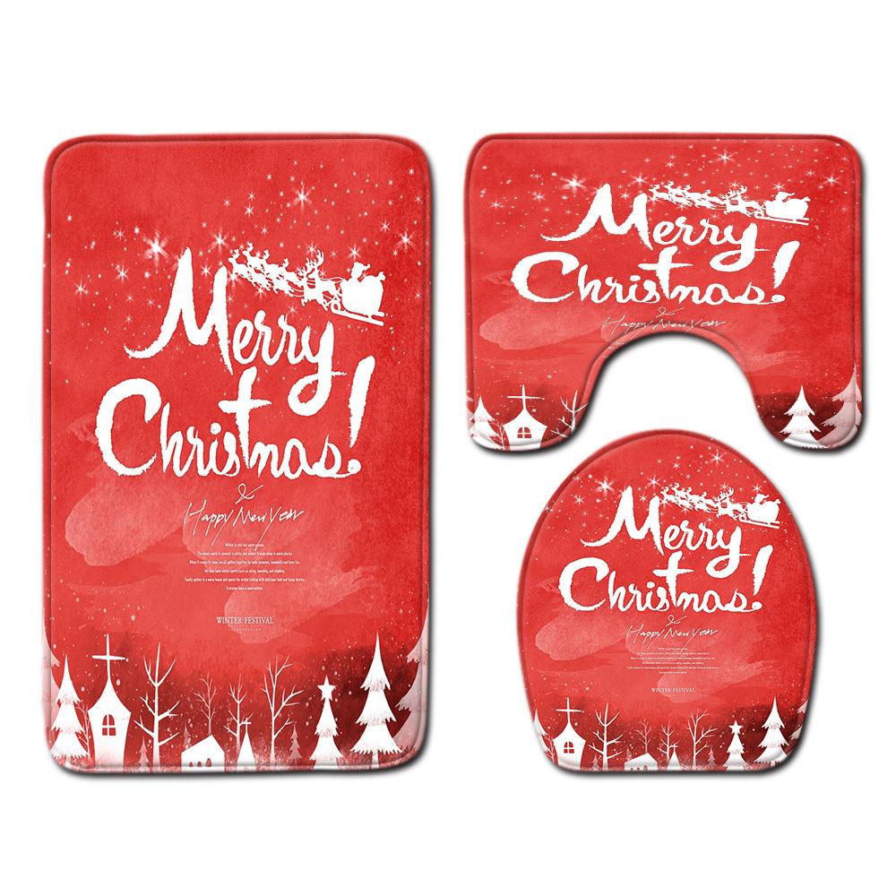 Christmas Toilet Three-Piece Floor Mat Bathroom Three-Piece Carpet Doormat