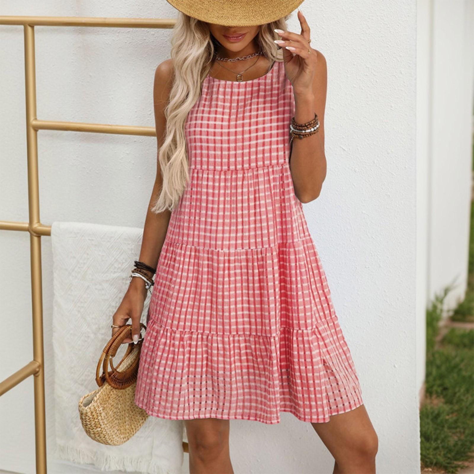 

Платье в стиле бохо с коротким рукавом для женщин, повседневное, свободного кроя, летнее, сарафан с цветочным принтом и карманами M красный