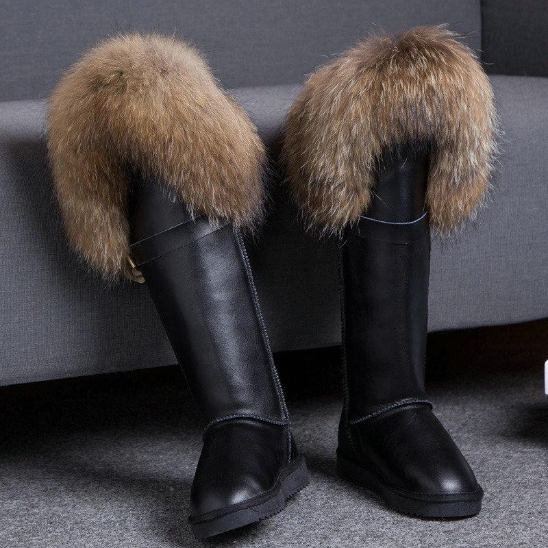 Fashion Fur One Real Fox Hair Over The Knee Boots Inside Elevating Women'S Boots Long Boots Super High Leather Waterproof Snow Boots