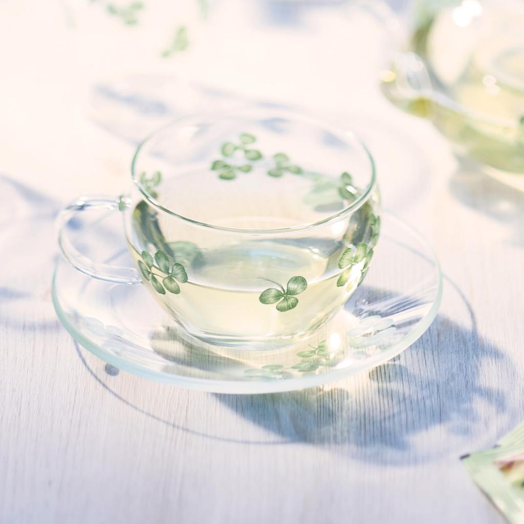 Otsuka Glass "Clover" Cup & Saucer Set, Heat-Resistant Glass, Approx. 280ml, Clear, Microwave and Dishwasher Safe, Made In Japan, 49P170