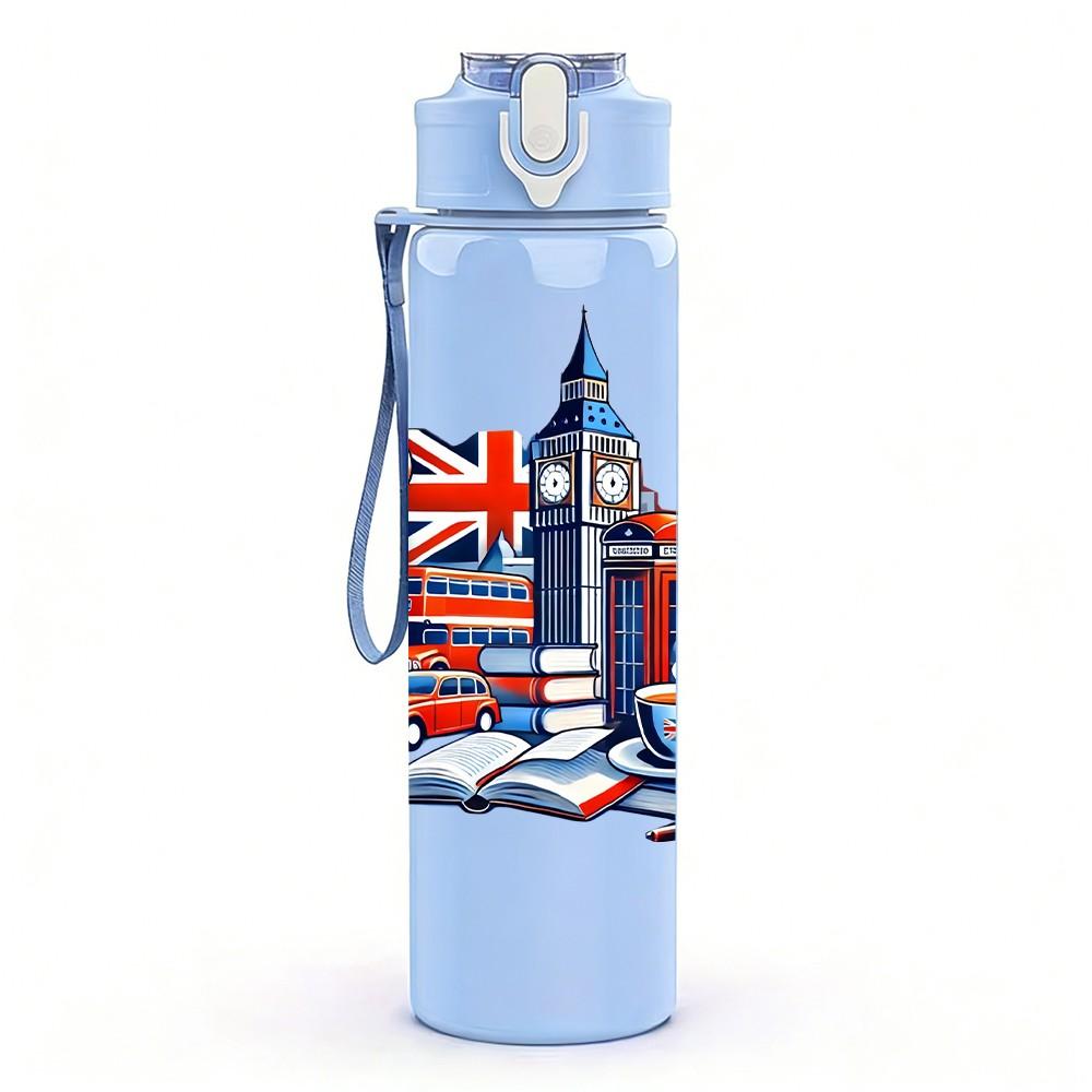 1PC Big Ben United Kingdom Print 750ml Color Plastic Sports Water Bottle Leakproof Flip Straw Lid Suitable for Sports Office Home Use