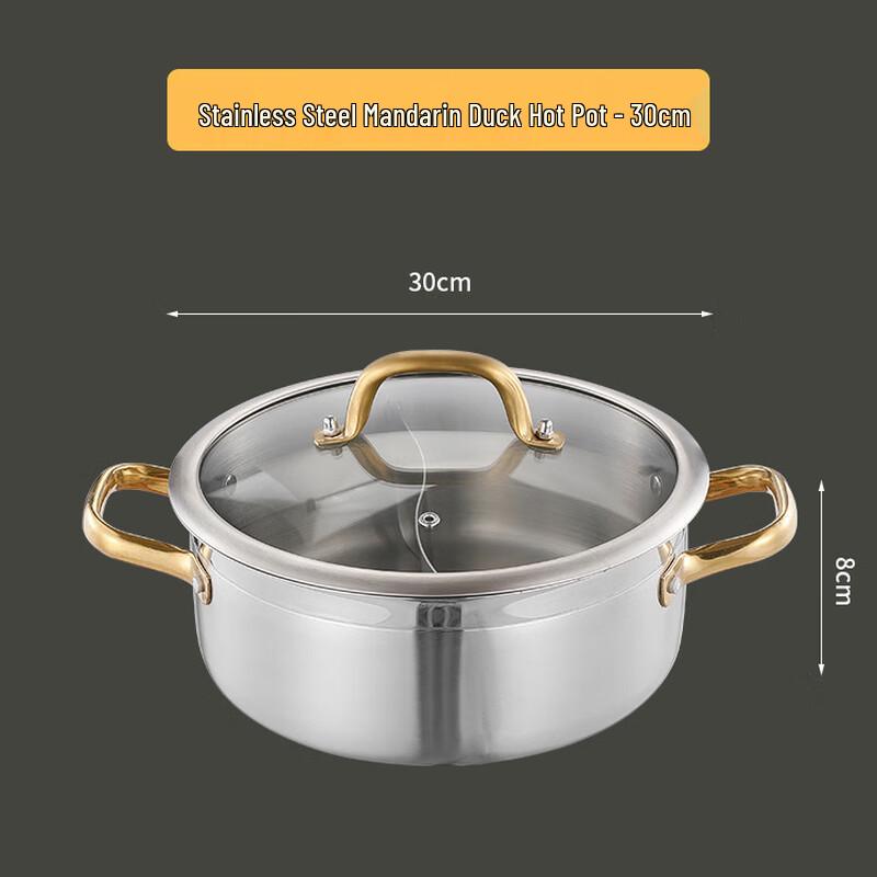 Lilang Stainless Steel Divided Hotpot with Glass Lid
