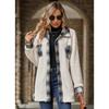 Mid Length Fleece Coat Women Single Breasted Plaid Warm Outerwear Lapel Winter