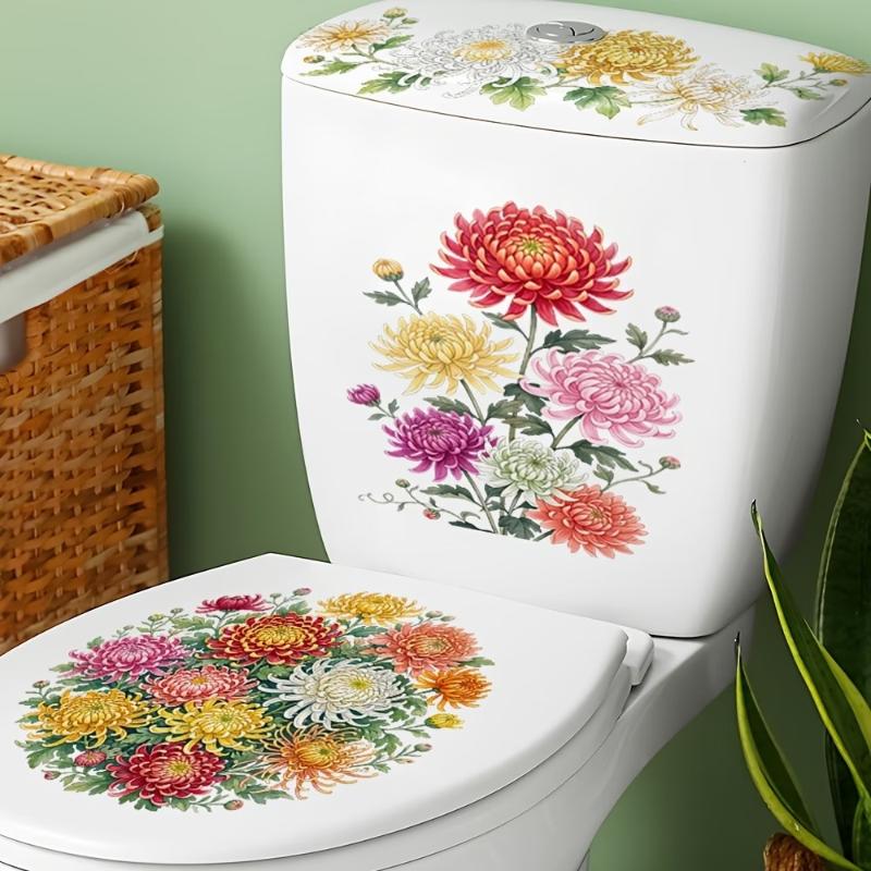 Waterproof Floral Toilet Decals With Vivid Pattern And Self Adhesive Perfect For Bathroom Home Decoration