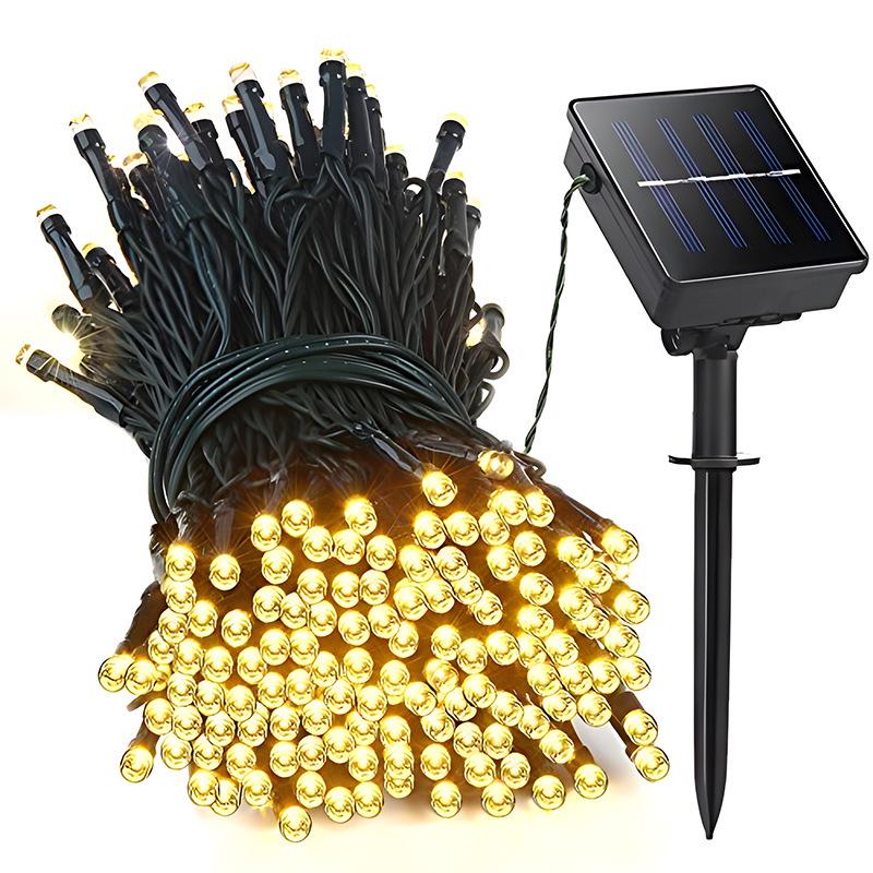 Remote-Controlled Solar Fairy String Lights, Waterproof, Dark Green Wire, Ideal for Christmas, Courtyard, and Camping Decorations.