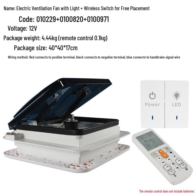 12V/24V RV Skylight Ventilation Fan with Rain Sensor, Insect Protection, Two-Way Airflow & Light for Motorhomes