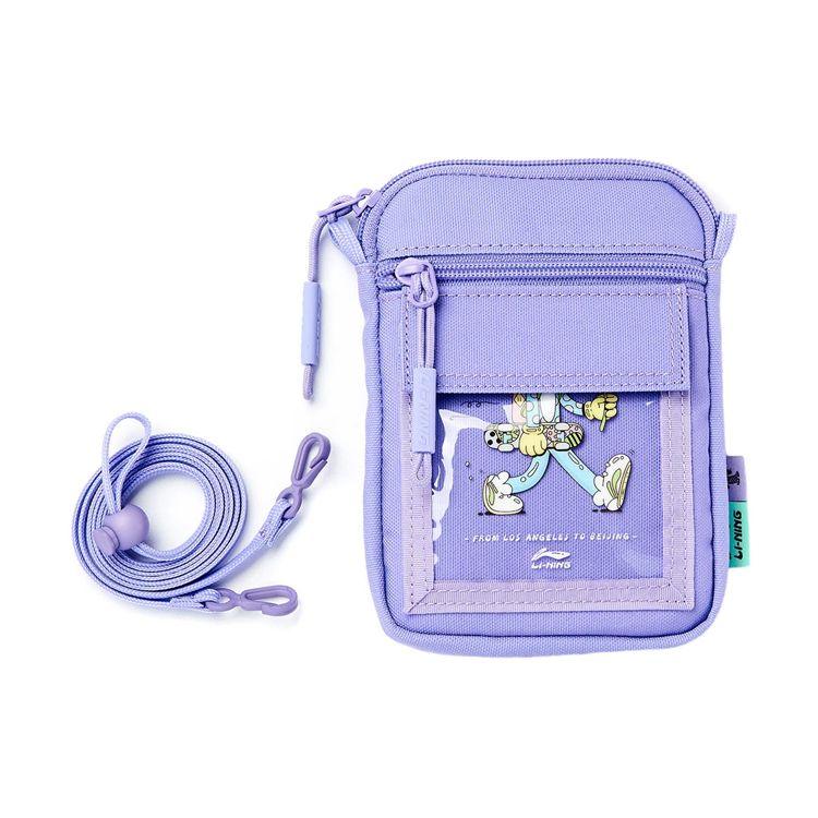 Li Ning X Steven Harrington Collaboration Casual Pattern Printed Zipper Canvas Shoulder Bag Unisex bags Light-Blue Purple ABDR316-3 Light Blue Purple