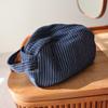 Classic Striped Makeup Bag Large Capacity Portable Cosmetic Bag Cotton Linen Fabric Dark Zipper Skin Care Travel Toiletry Bagportable Storage Bag