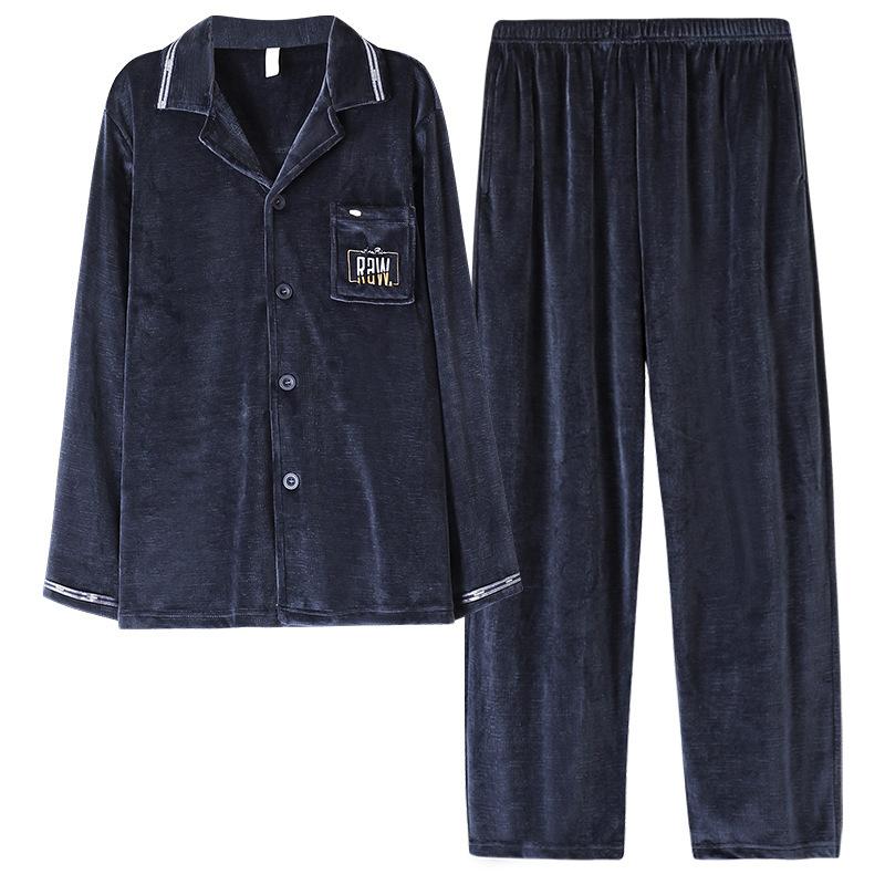 Island Fleece Pajamas Men'S Autumn And Winter Fleece Thickened Coral Fleece Thermal Loungewear Can Be Worn Outside The Suit