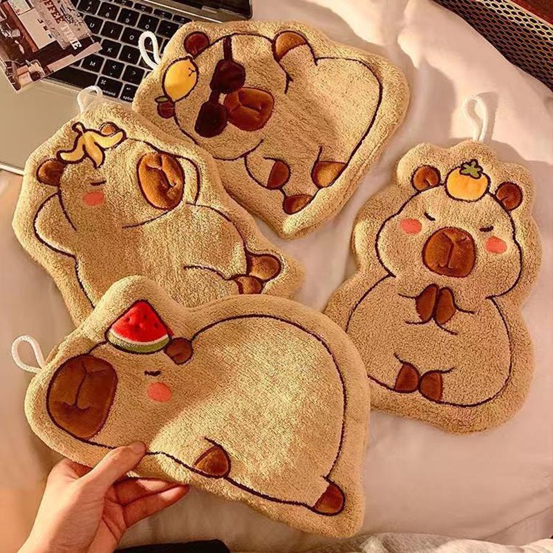 Cartoon Hand Towel Cute Capybara Hanging Towel Kitchen Bathroom Face Washcloth Guinea Pig Coral Fleece Quick Drying Towel