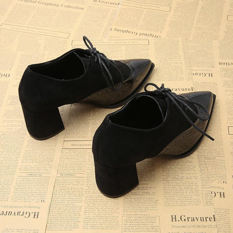 Fashion Wine Red Lace Up Women Pumps Heel Shoes Pointed Toe Office Concise Women Heels Flower Insole Shoes Large Size 42