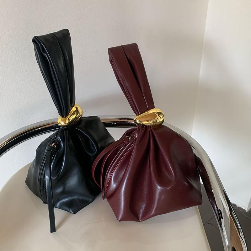 Fashion Designer Women's Small Handbag Soft Leather Pleated Ladies Mini Clutch Bag Female Party Evening Purses Bucket Bag