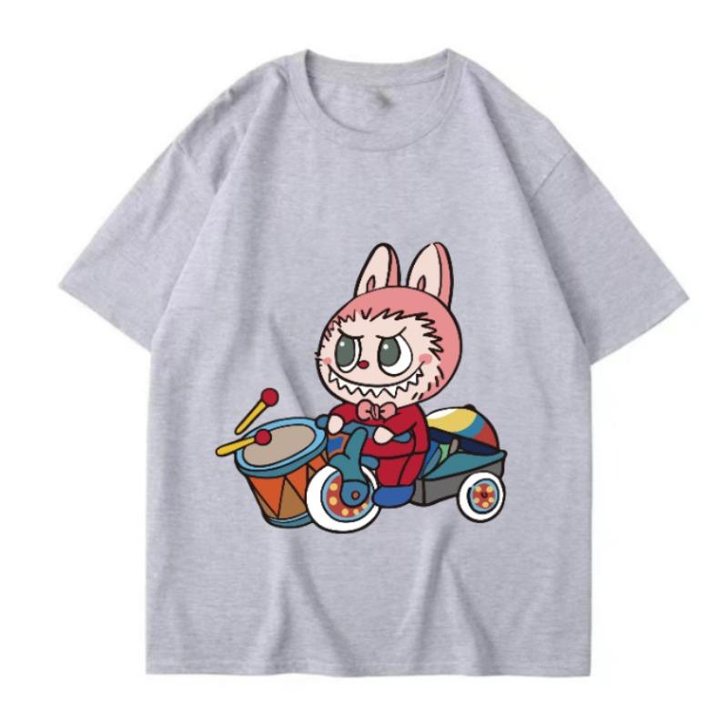 Labubu Cute Pet Print Summer T-shirt Men's Slim Ins Harajuku Short-sleeved K2y Couple Fishing Suit