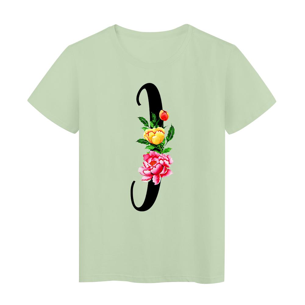 Flower Letter I White Printed Tshirts Trend Top Tee Kawaii Simplicity Style Casual Women S