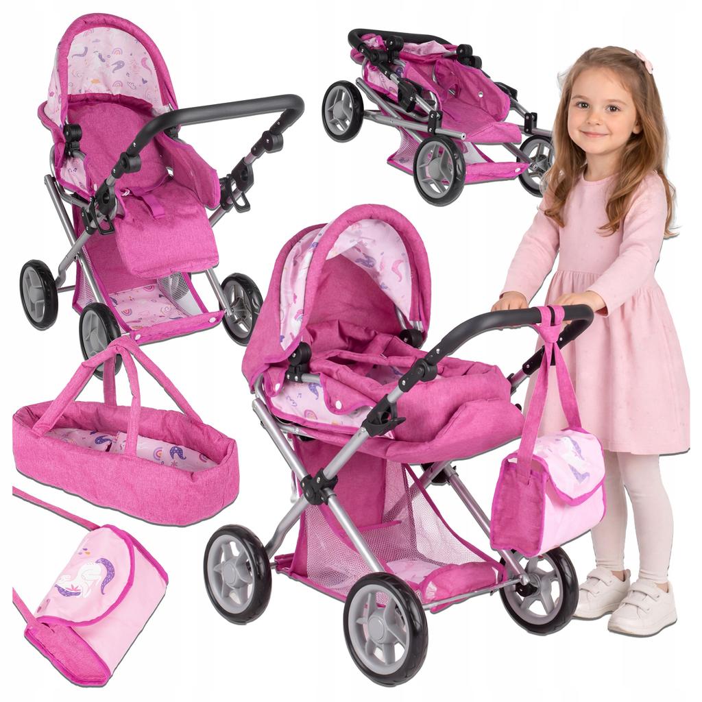 [PACZB] Puppenwagen 3 in 1 Korb, Buggy, Trage + Zubehör Z3333