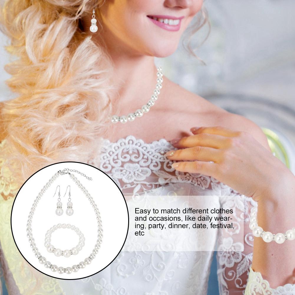 Fauxperlen Hochzeit Halskette Ohrring Armband Sets Brautschmuck Set für Frauen Party Geschenk