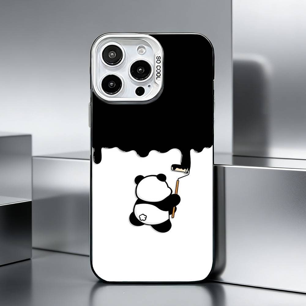 P-Panda illustration Phone Case For iPhone 17,16,15,14,13,12,11 Plus,Pro Max,XS,Colored silver phone case