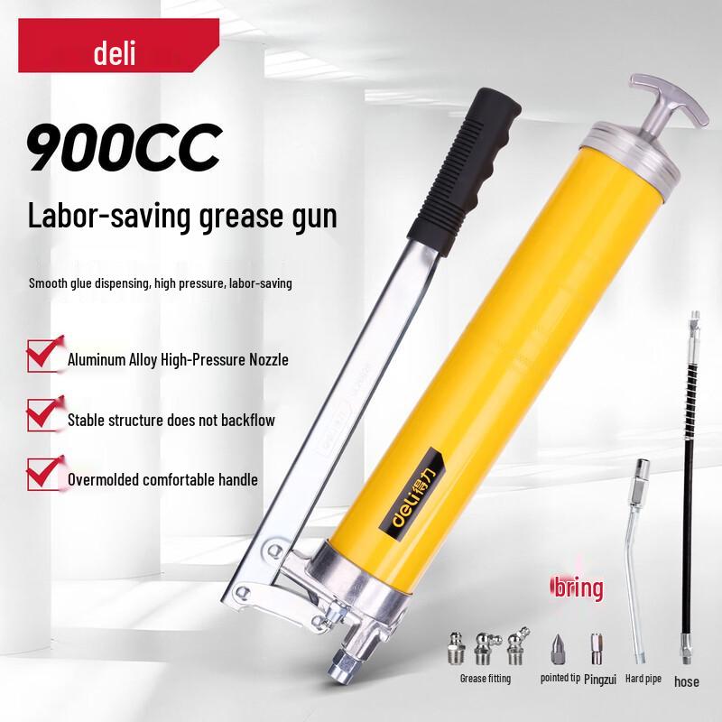 Ручной пресс-шприц для смазки Deli 900CC 6000psi, китайская вилка (адаптер в комплекте)