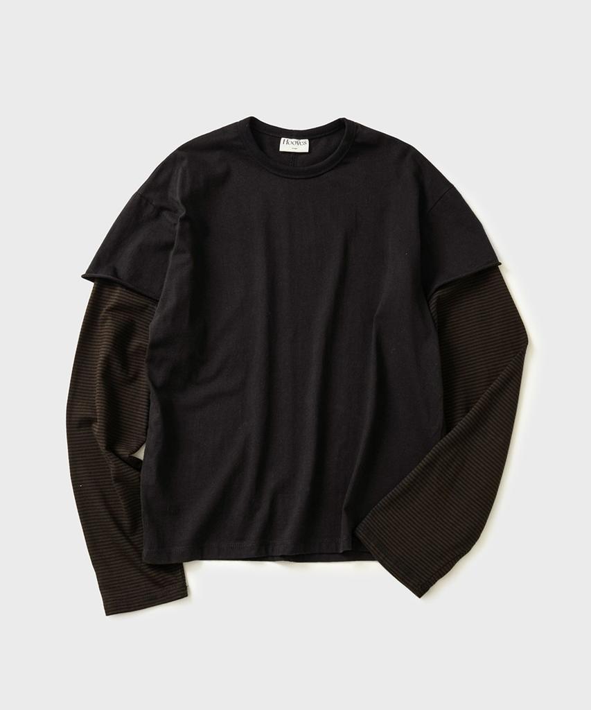 HOOVES Cutoff Stripe Layered Long Sleeve [Black]