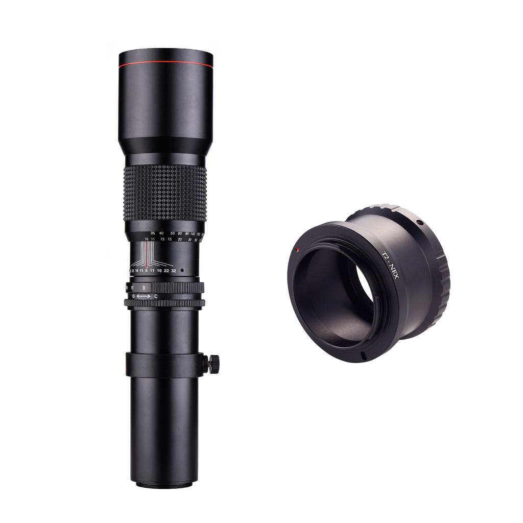 500mm F/8.0-32 Multi Coated Super Telephoto Lens Manual Zoom + T-Mount To NEX E-Mount Adapter Ring