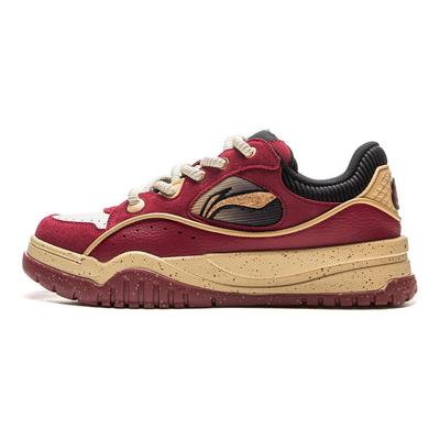 Li Ning Classique Mode Tendance Semelle Épaisse Augmentant la Hauteur Amincissant Polyvalent Chaussures Pain Homme Baskets Rouge Foncé AGCV463-2