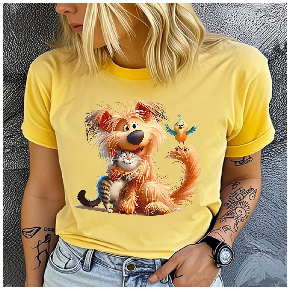 

Women s Cotton 100% Cute dog Print Base T-shirt Loose round Neck Casual Short Sleeve Fashion Top Wholesale Clothing Summer M