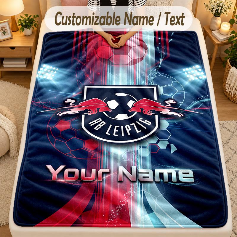 Flannel BlanketRB Leipzig FC Custom Name Text Personalized Soft Warm Throw Blanket Home Decor Gift