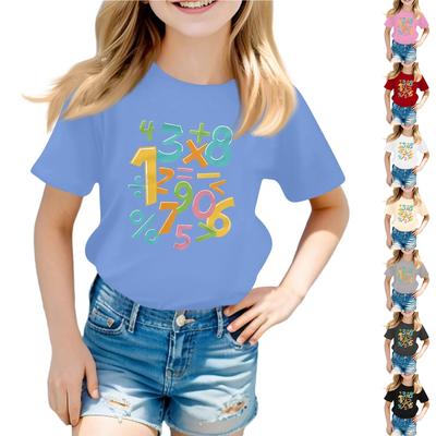 Children's Printed Short Sleeved Round Neck Casual Comfortable Loose Lightweight Top