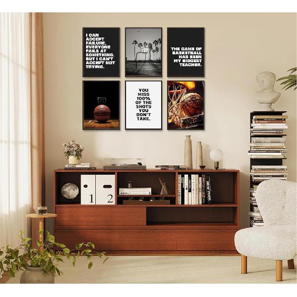 6pcs Basketball Wall Art Unframed Pirational Sport Canvas Black White Basketball Motivational Quotes Poster Prints Teen Boys Kids Painting Wall Decor