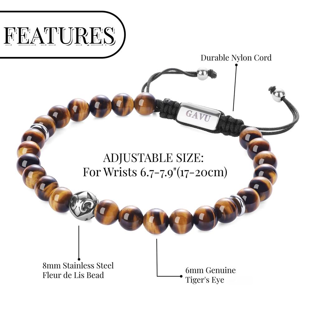 GAVU 6mm Tiger Eye Power Stone Prayer Beads Bracelet for Men, Increases Wealth and Good Fortune