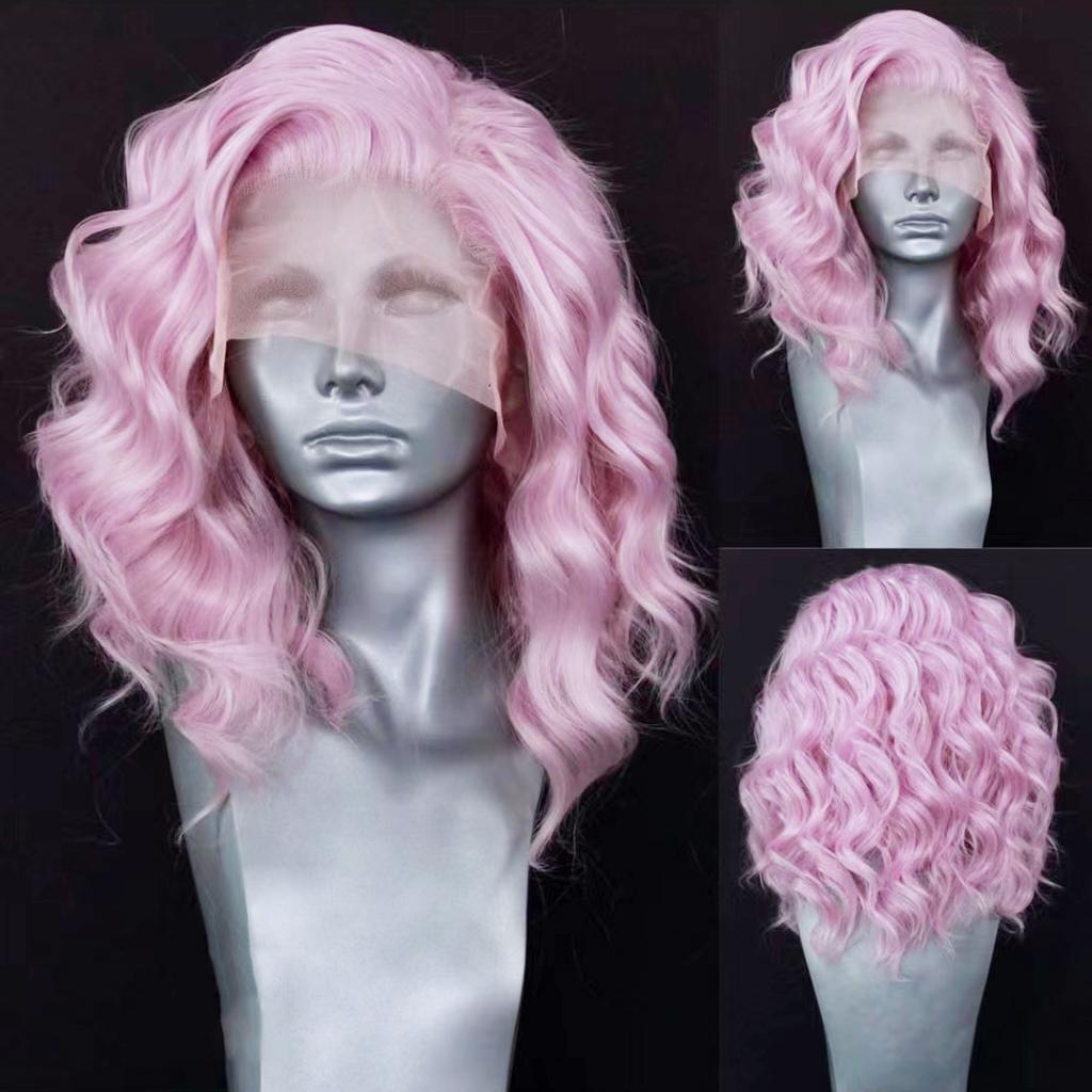 AIMEYA Synthetic Lace Front Wigs Short Bob Wig for Women Platinum Blonde Synthetic Lace Wig Blue Ombre Pink Short BOB Wig