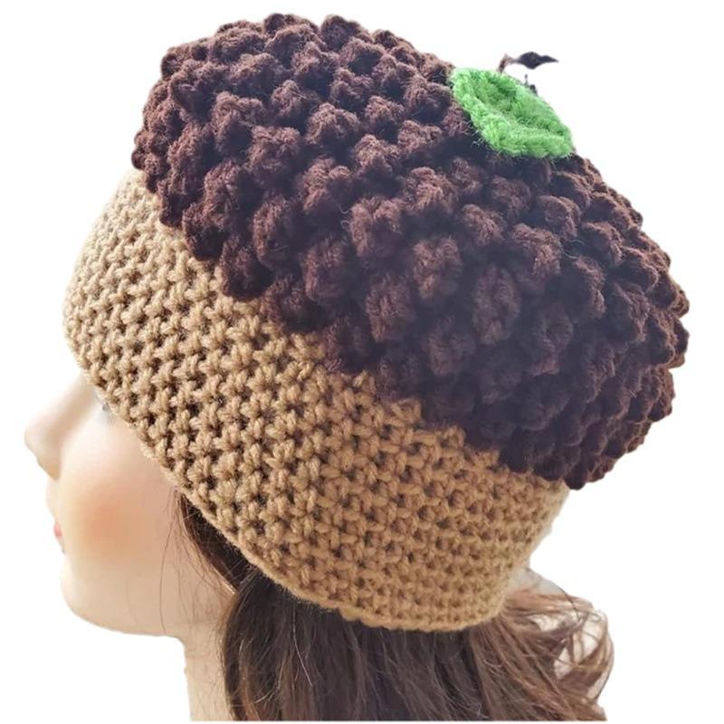 New Style Handmade Crocheted Color-blocked Bear Ears Fashionable Personalized Adult Pullover Hat