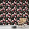 Red Floral Peel and Stick Wallpaper Black White Vintage Flower Removable Contact Paper Vinyl Self-Adhesive Wall Paper for Decor